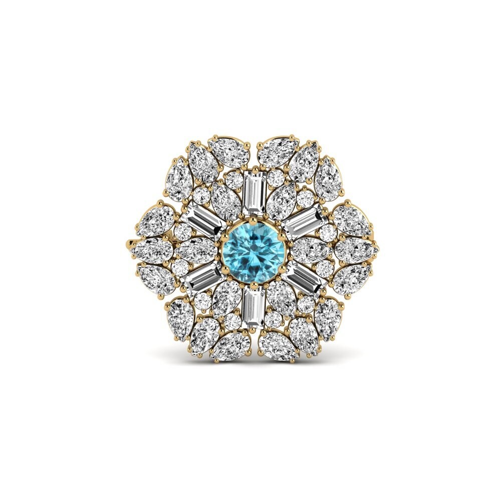 Gelbgold 375 Blauer Zirkon Brosche Gabbard