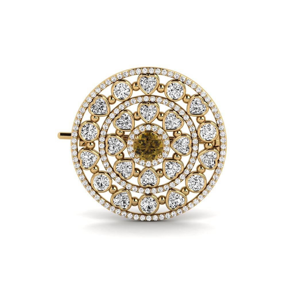 Gelbgold 585 Brauner Zirkon Brosche Galentia