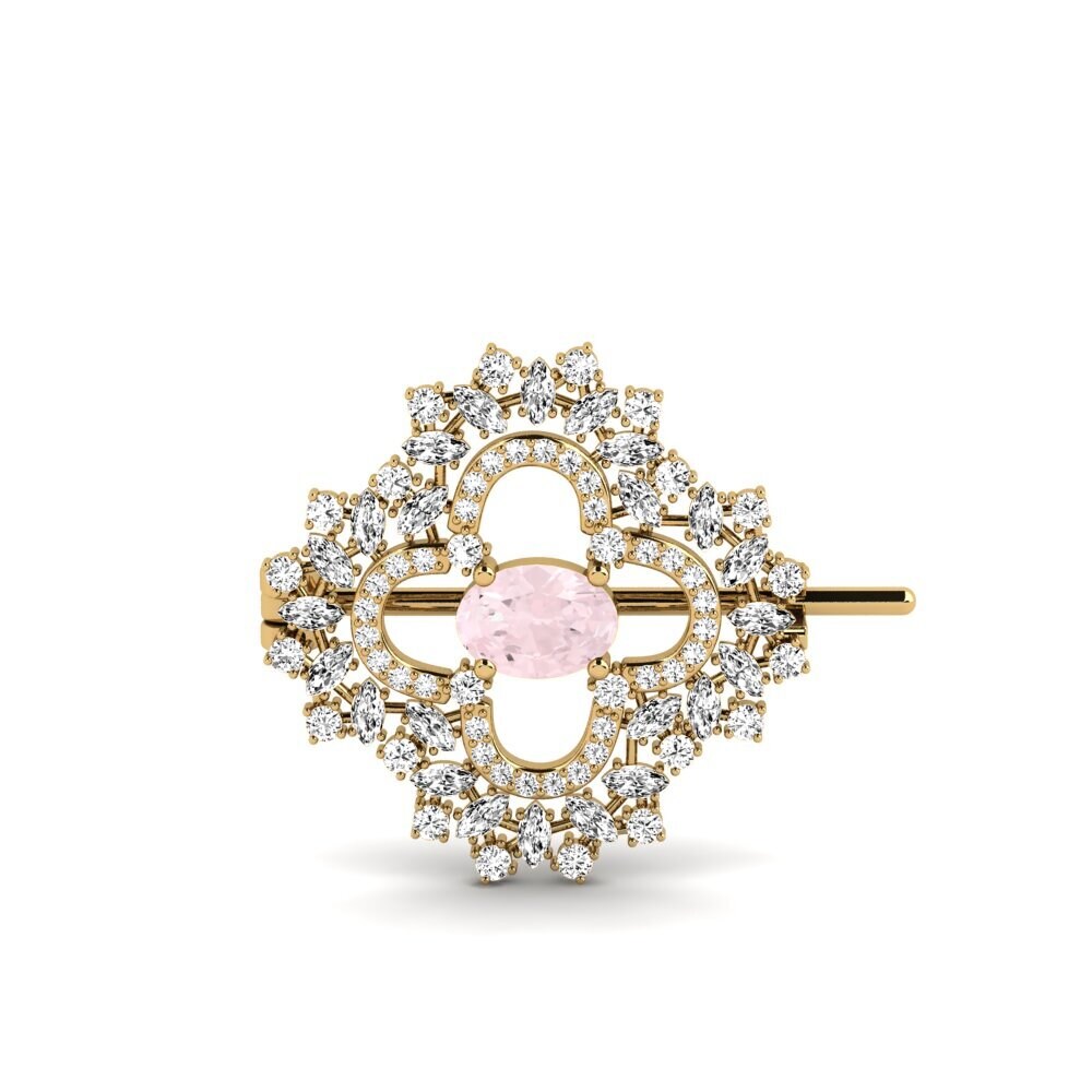 14k Yellow Gold Rose Quartz Brooch Hibbard