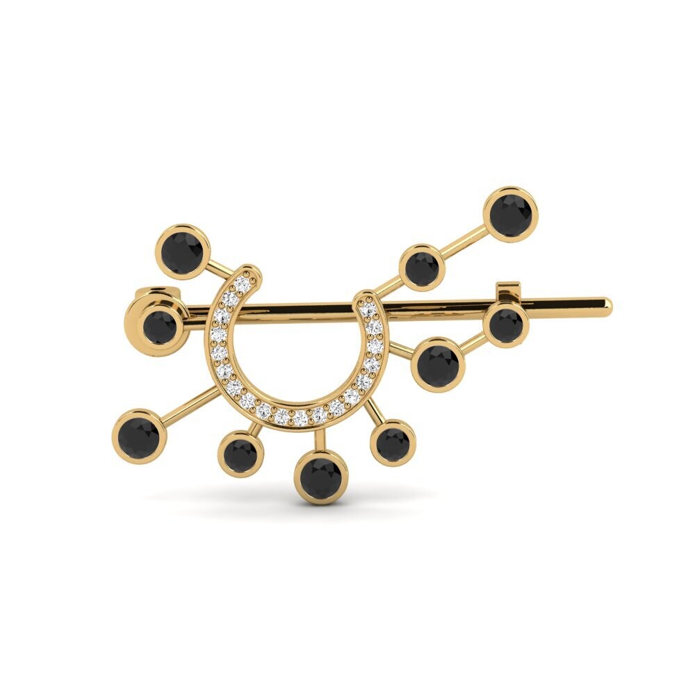 Gelbgold 375 Schwarzer Onyx Brosche Lazaro