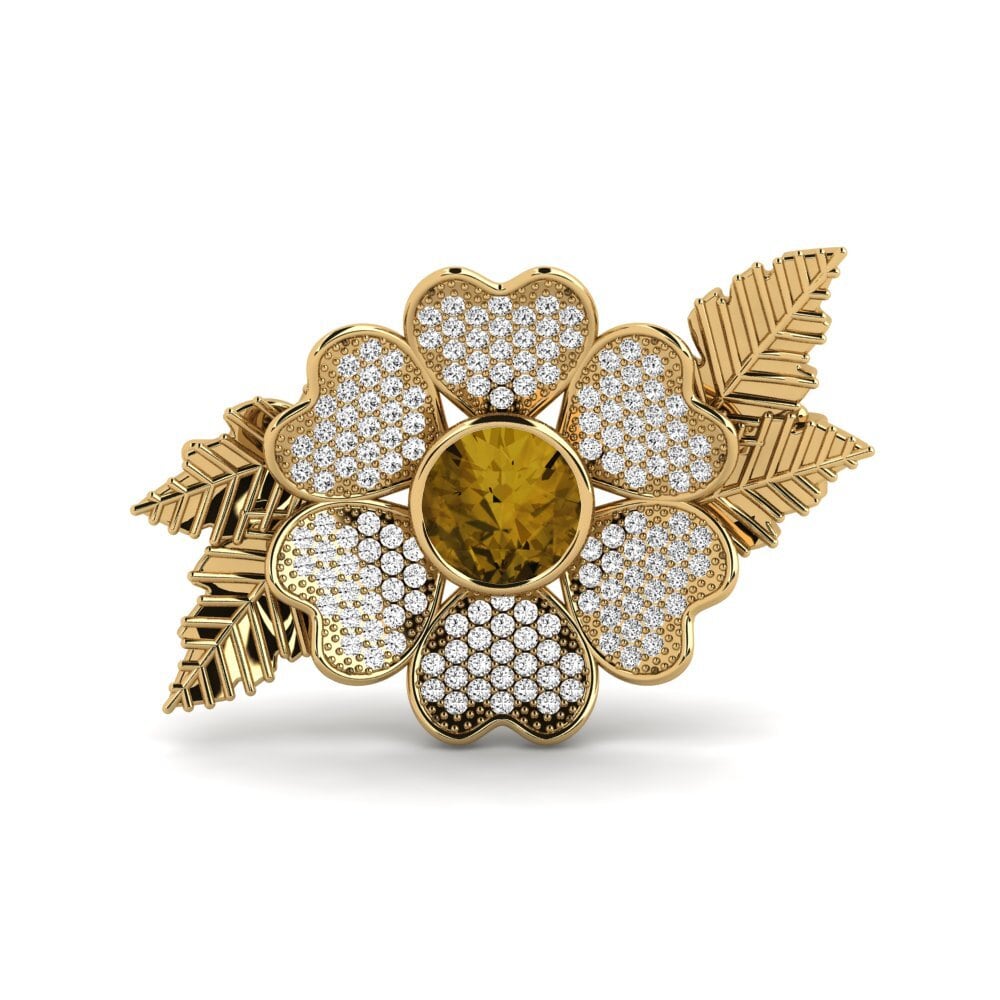 Gelbgold 585 Brauner Zirkon Brosche Nasria