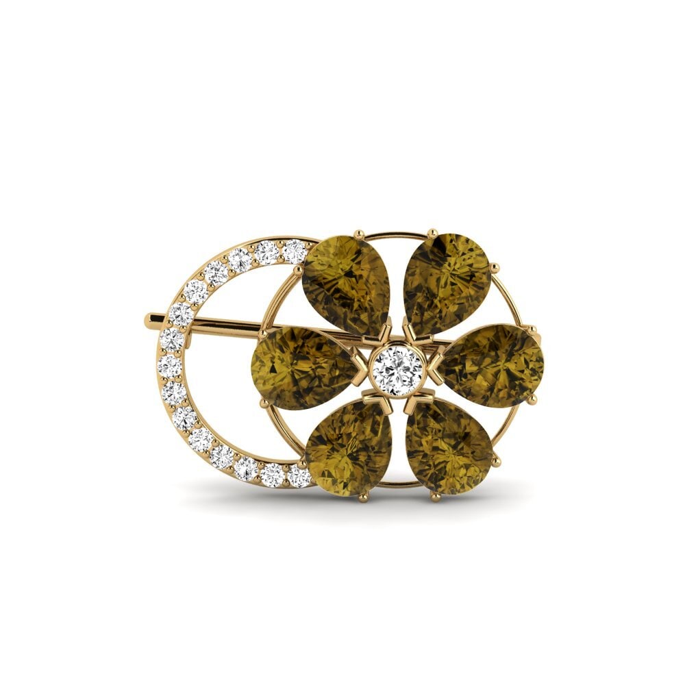 Gelbgold 585 Brauner Zirkon Brosche Rachad