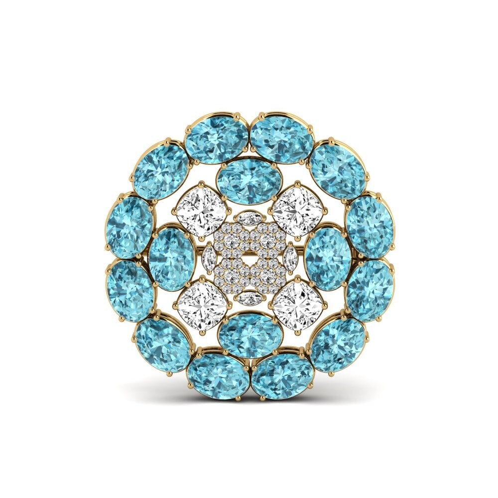 Gelbgold 375 Blauer Zirkon Brosche Remer