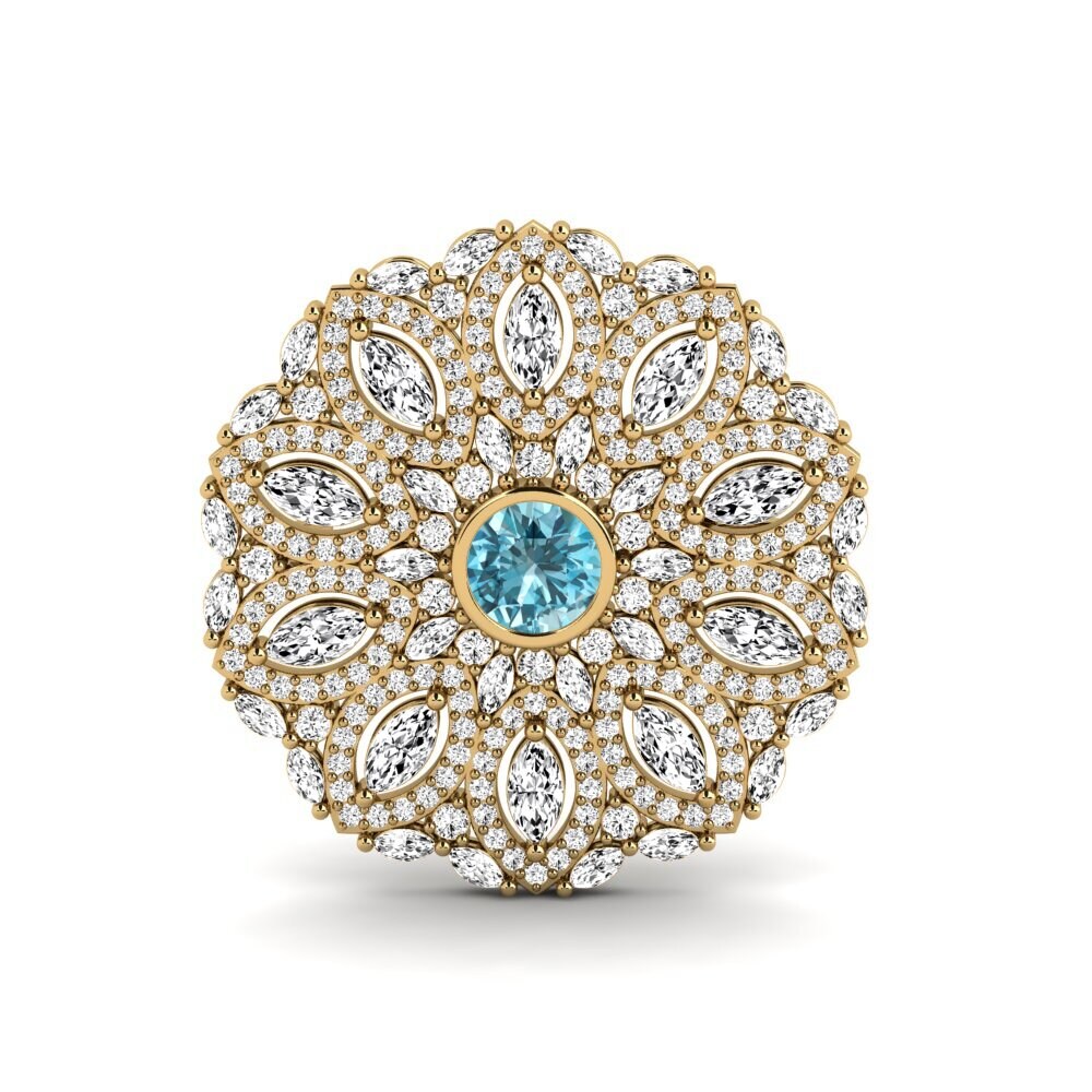 Gelbgold 375 Blauer Zirkon Brosche Sadye