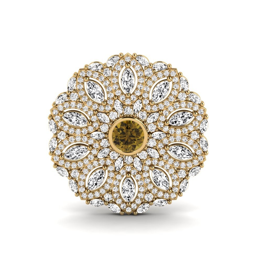 Gelbgold 585 Brauner Zirkon Brosche Sadye