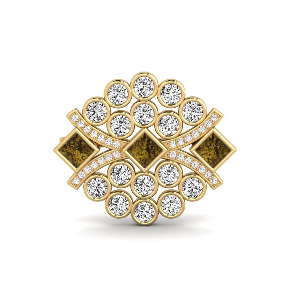 Gelbgold 585 Brauner Zirkon Brosche Sailin