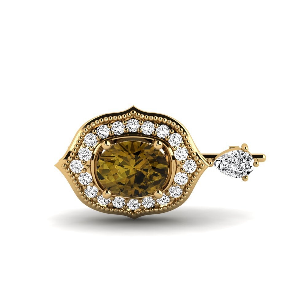 Gelbgold 585 Brauner Zirkon Brosche Selbanny
