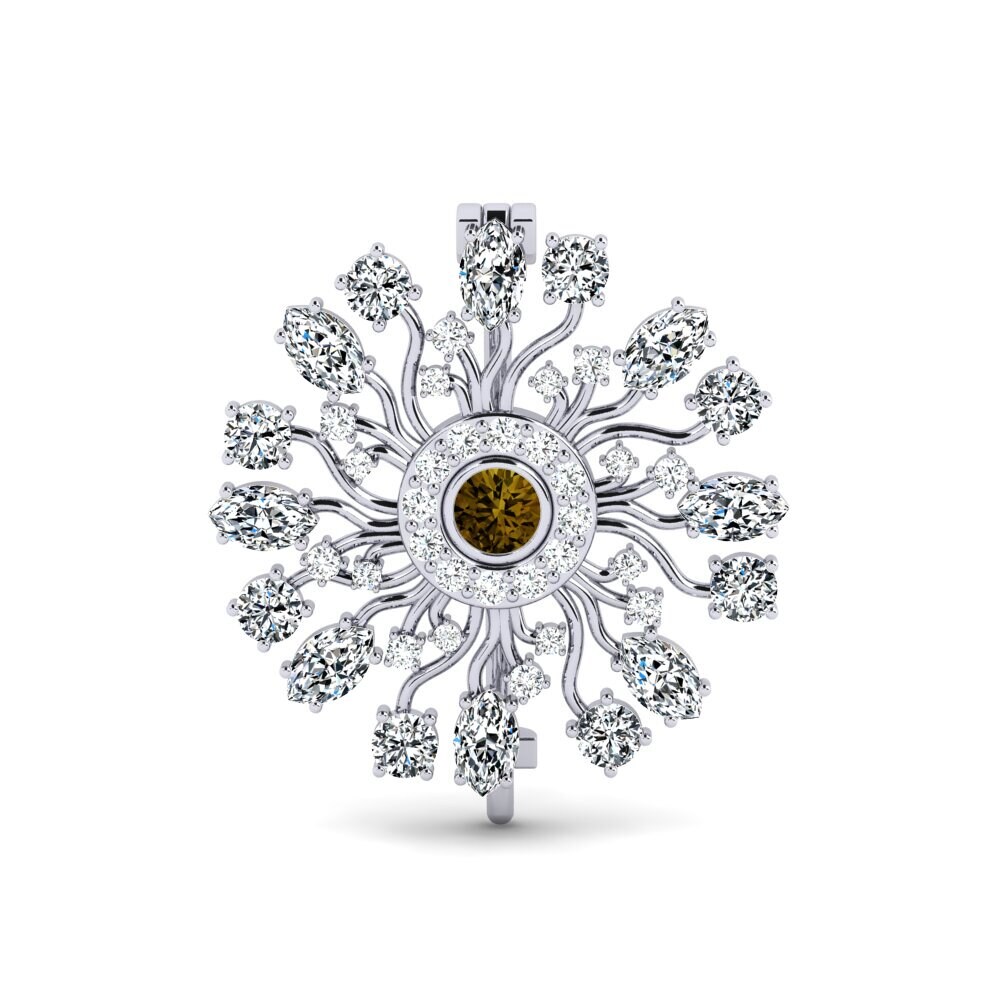 14ct White Gold Brown Zircon Brooch Sindy