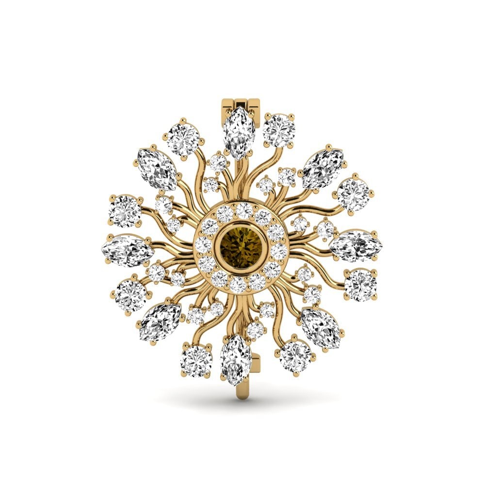 Gelbgold 585 Brauner Zirkon Brosche Sindy