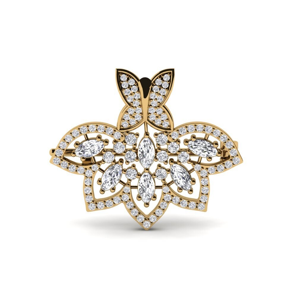 Broche Ancienne En Forme D'étoile - Or Jaune 750/18 Carats, Onyx Et Diamants