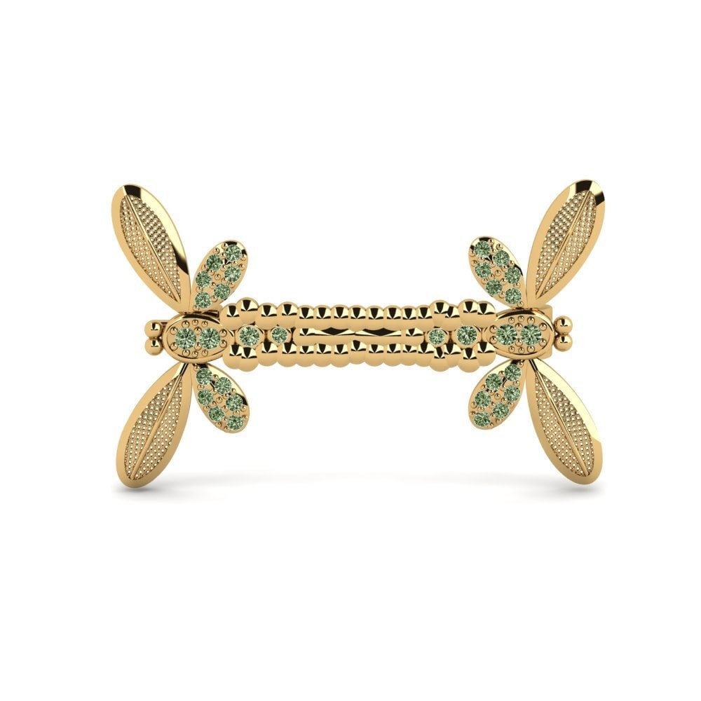 Gelbgold 375 Grüner Diamant Brosche Verossa