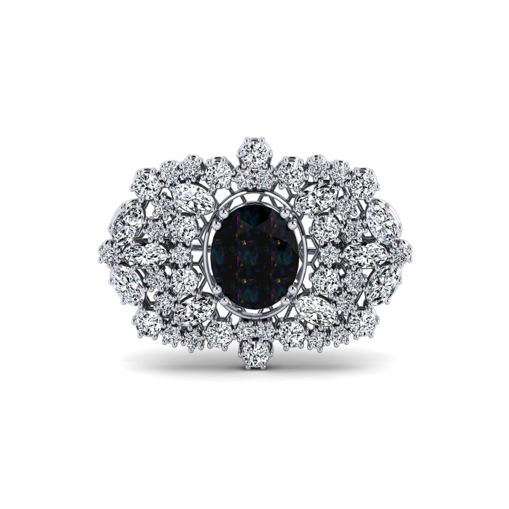 14ct White Gold Black Opal Brooch Yorke