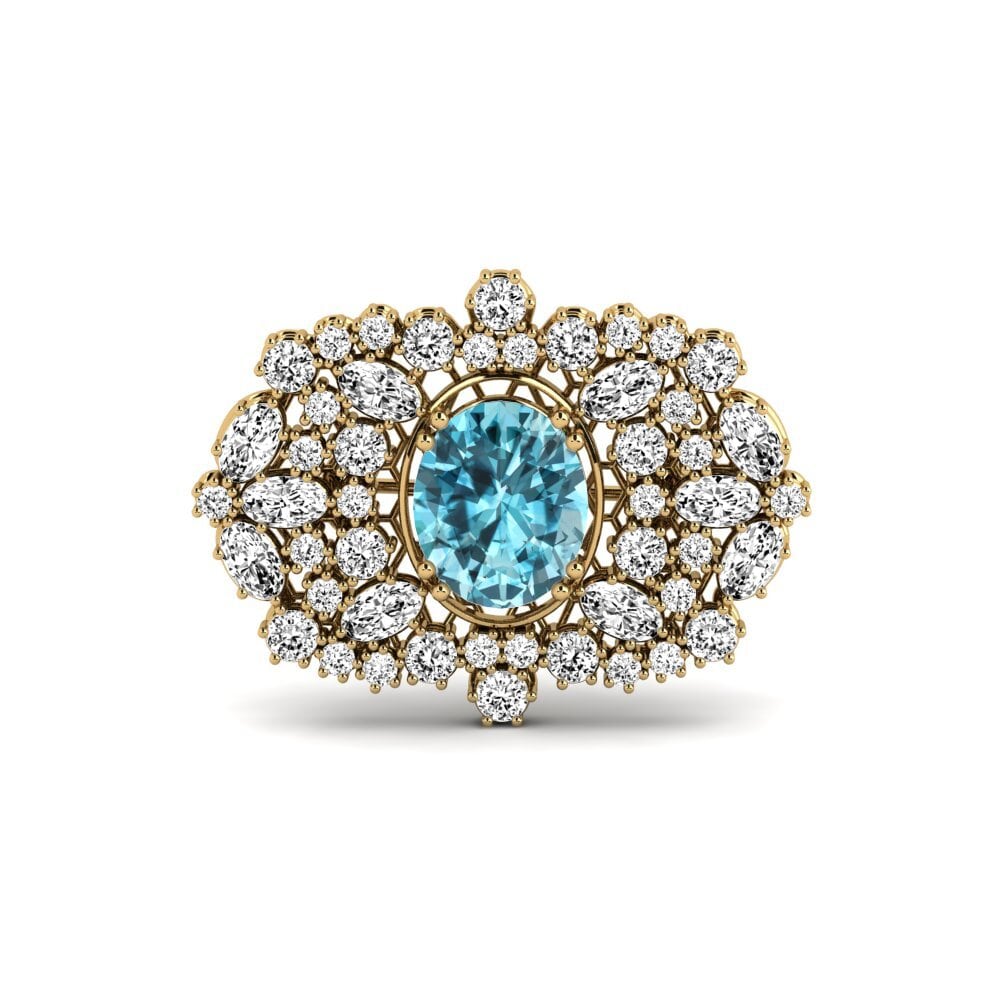 Gelbgold 375 Blauer Zirkon Brosche Yorke