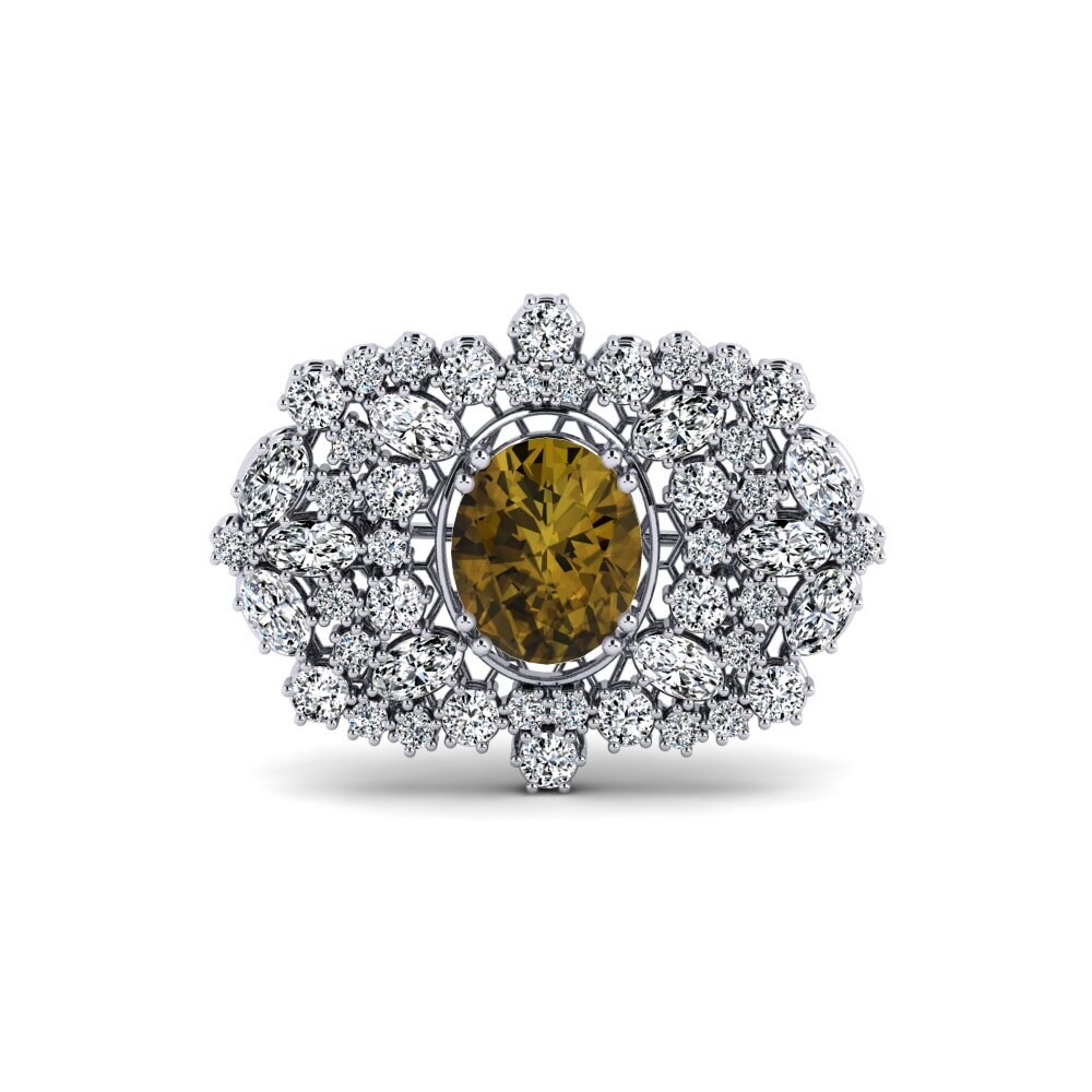 14ct White Gold Brown Zircon Brooch Yorke