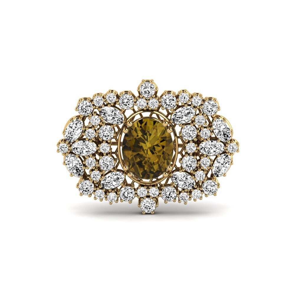 Gelbgold 585 Brauner Zirkon Brosche Yorke
