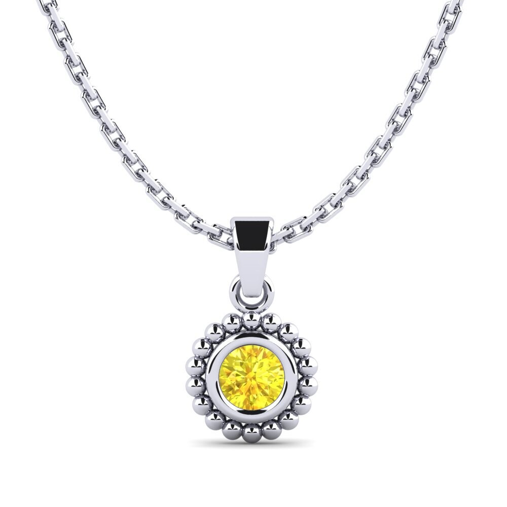 18k Oro Blanco Zafiro amarillo Colgante de Mujer Bavardage