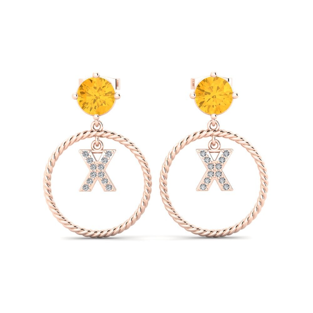 9ct Rose Gold Round Citrine Women's Earring Noss X