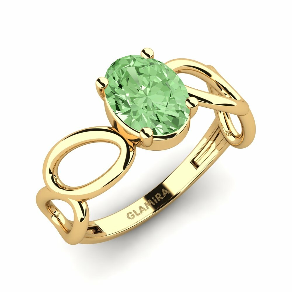 橢圓形 Design Solitaire 綠色鑽石 訂婚戒指 Cotrechamp