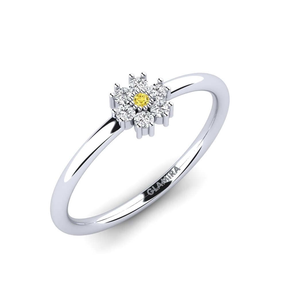 9k Oro blanco Zafiro amarillo Anillo Diseura