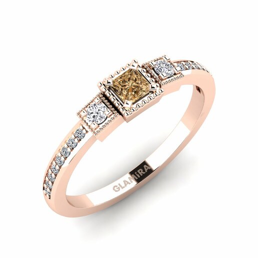 Anillo Electrique Oro Rosa 585 & Diamante Marrón & Diamante & Cristal de Swarovski