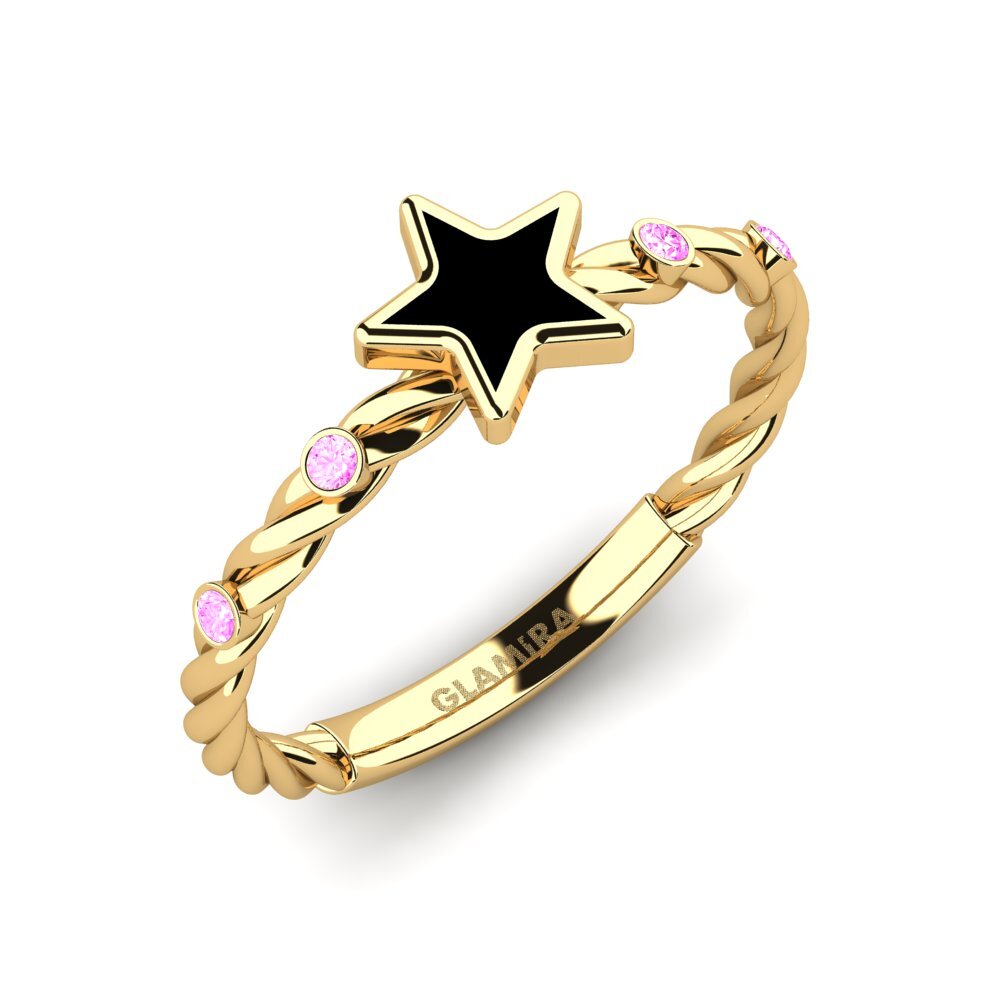 Or Jaune 14k Saphir Rose Bague Inverse