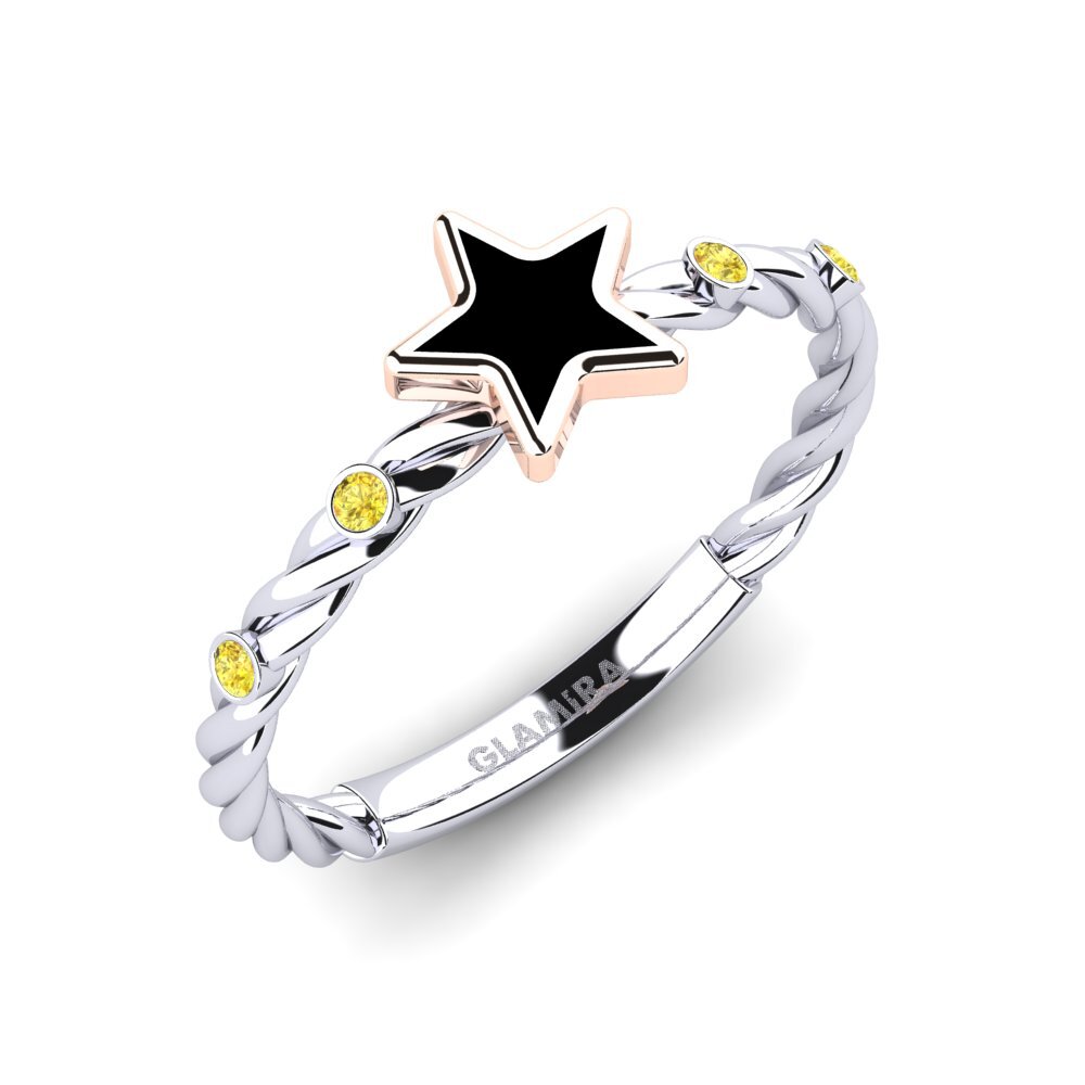 14k Oro Blanco & Rosa Zafiro amarillo Anillo Inverse