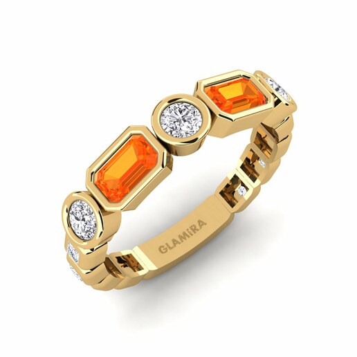Anillo Parages Oro Amarillo 585 & Zafiro Naranja & Diamante & Cristal de Swarovski