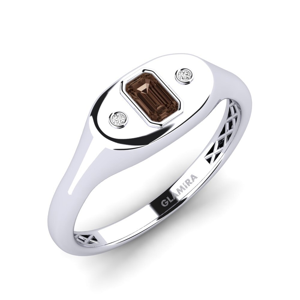 White Silver Smoky Quartz Men's Ring Dvina