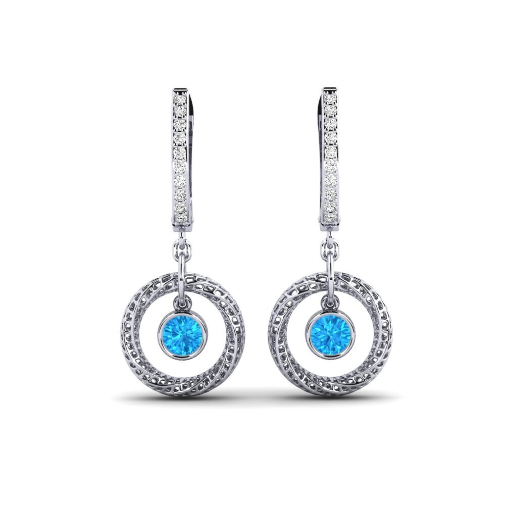 Boucles D'oreilles Pendantes En Argent Avec Topaze Blanche 15x10 Mm - Neuf Sans Emballage