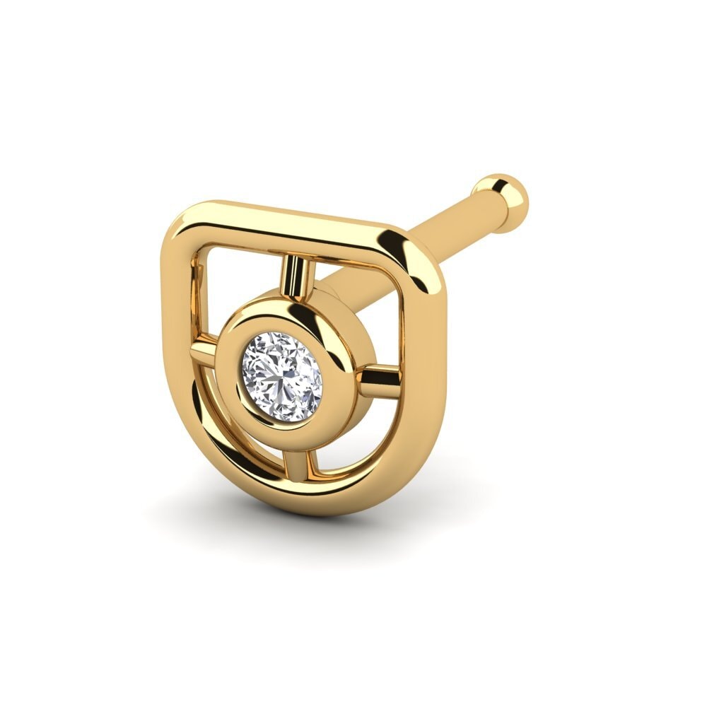 Piercing De Nez En Or Jaune 18 Carats Avec Diamant (0,010 Ct) - Bijou Nez Brillant - Neuf Avec Étiquettes