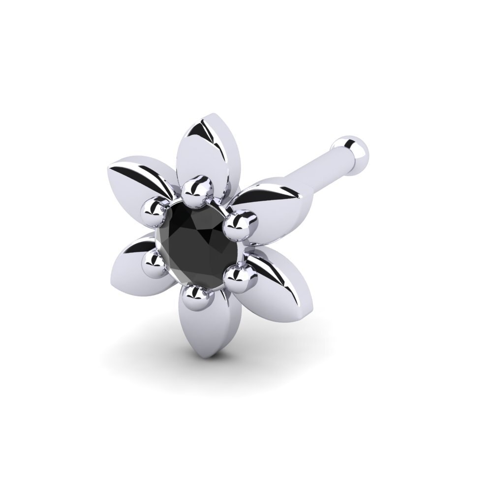 14k Oro Blanco Diamante Negro Piercing Nariz Flitted