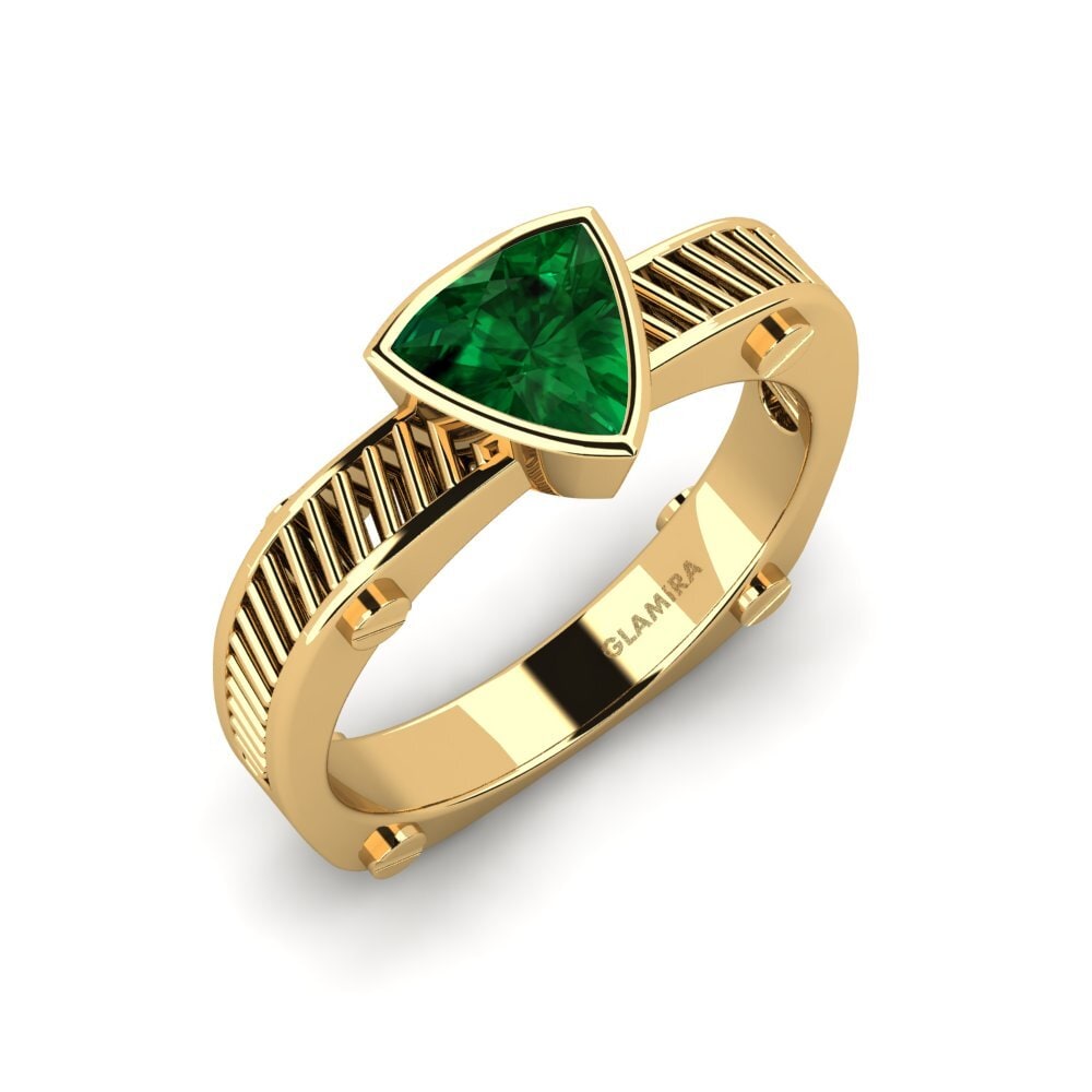 9k Oro Amarillo Esmeralda (creada en laboratorio) Anillo de Hombre Andray