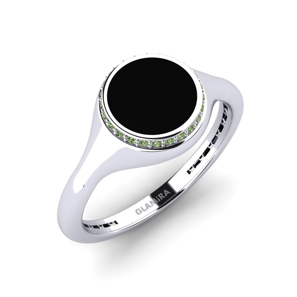 White Silver Green Diamond Men's Ring Aviv