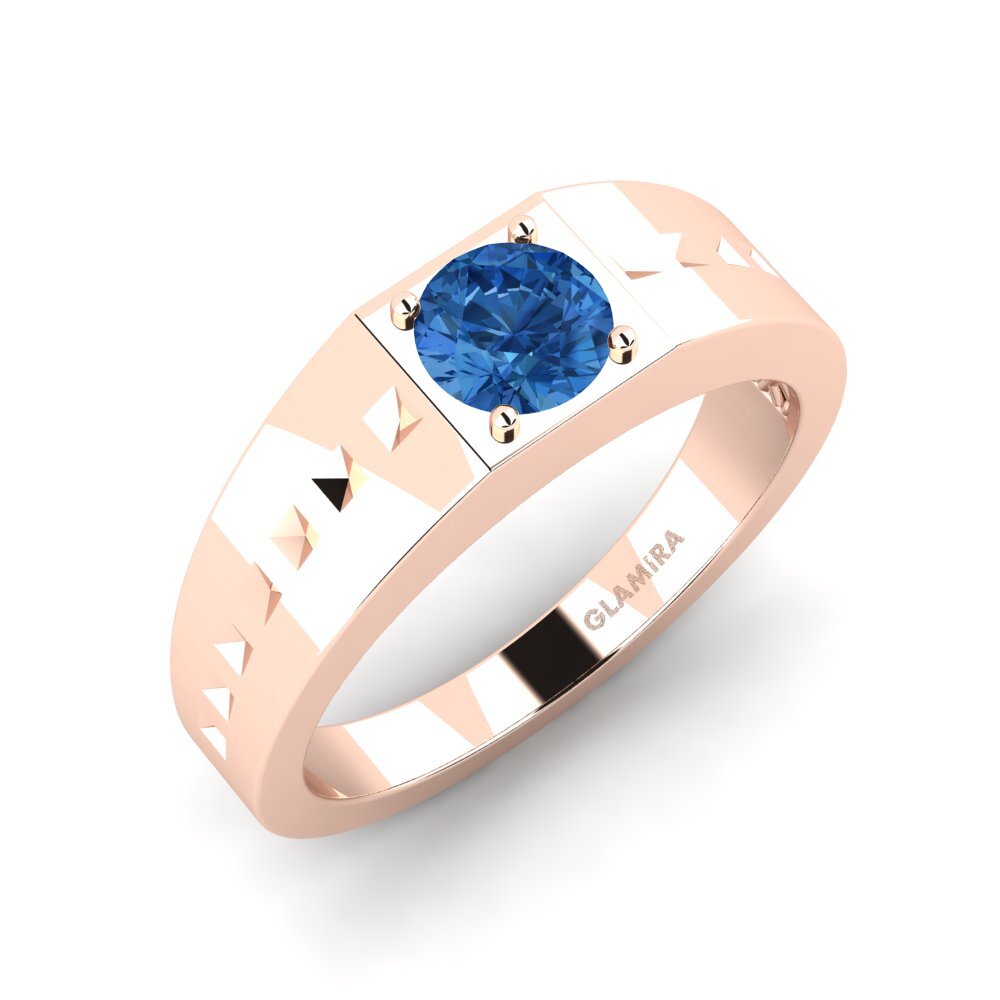 Oro Rosso 585 Zircone Blu Scuro Anello da uomo Adila