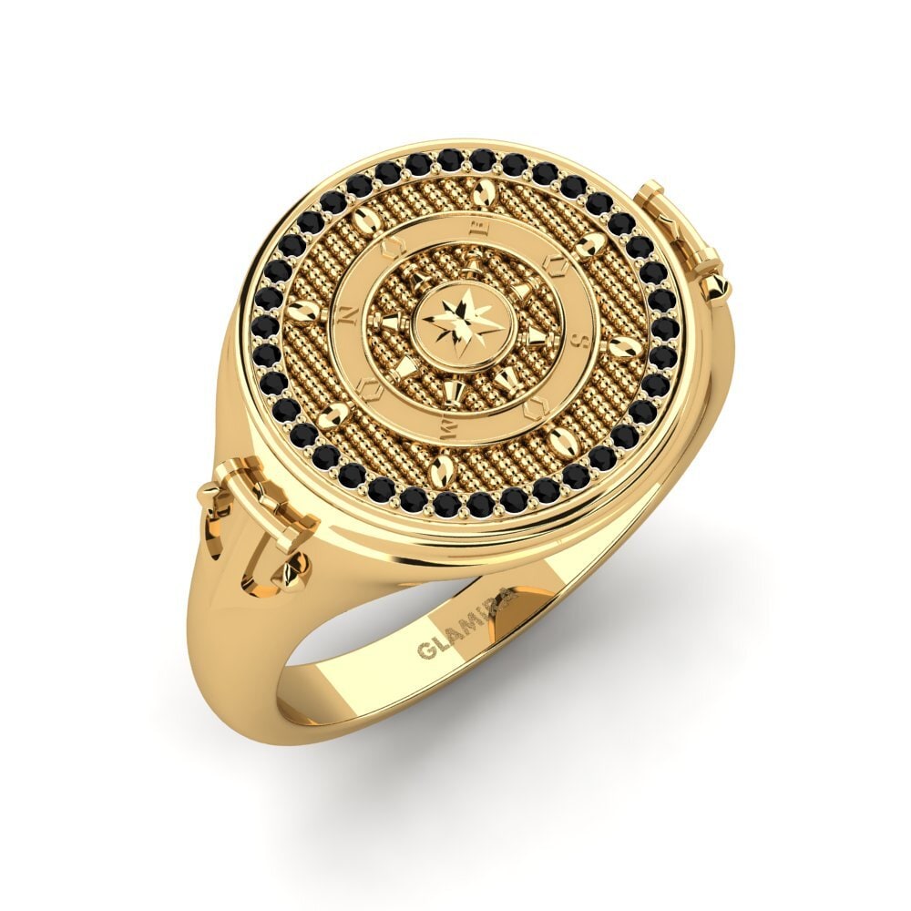 9ct Yellow Gold Black Diamond Men's Ring Bastiodon