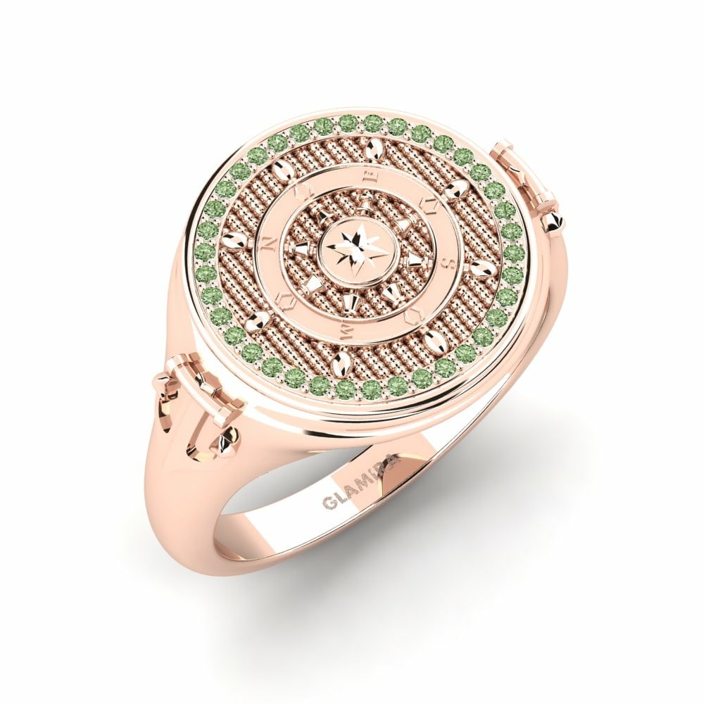 Signet Men's Rings Bastiodon 585 Rose Gold Green Diamond