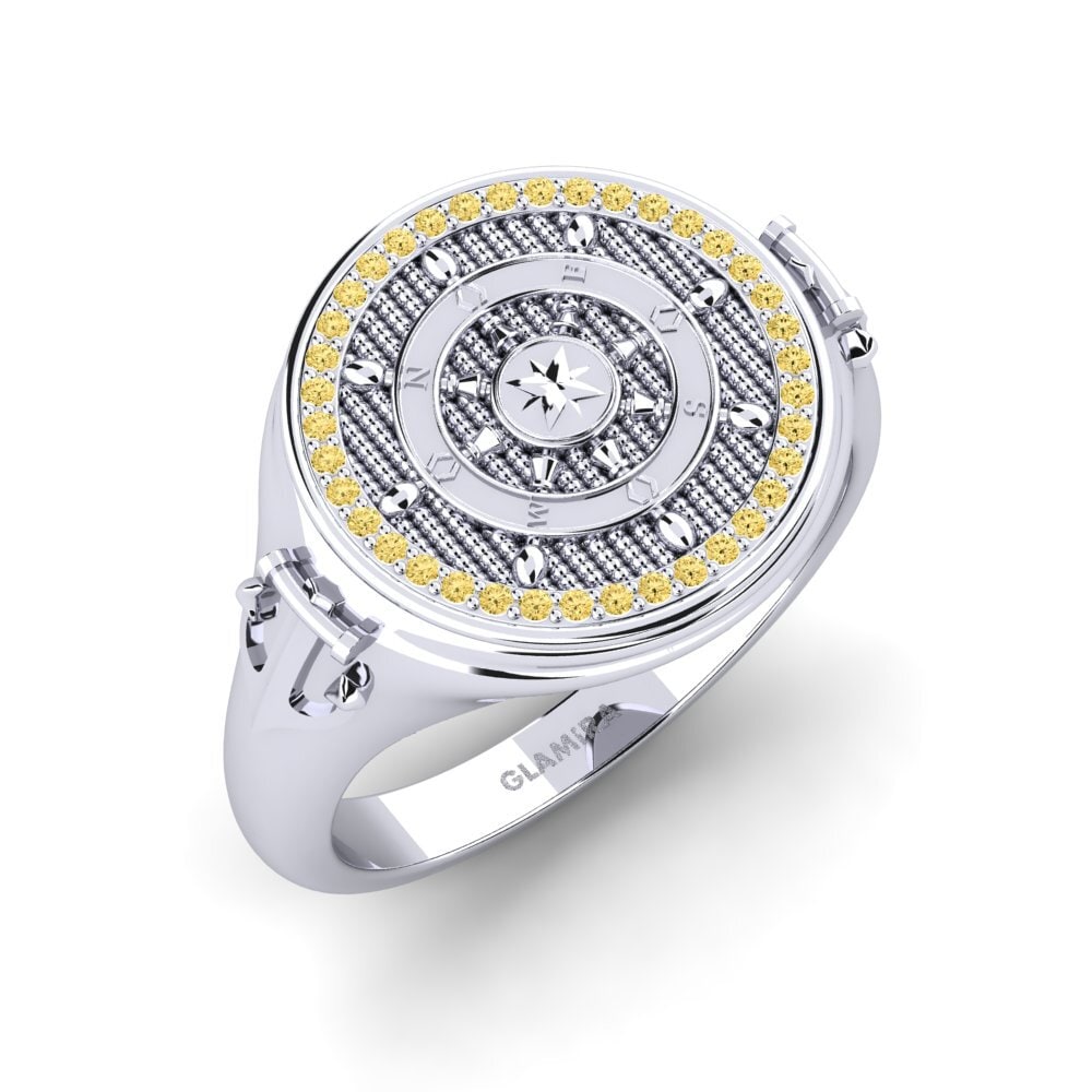 18k White Gold Yellow Diamond Men's Ring Bastiodon