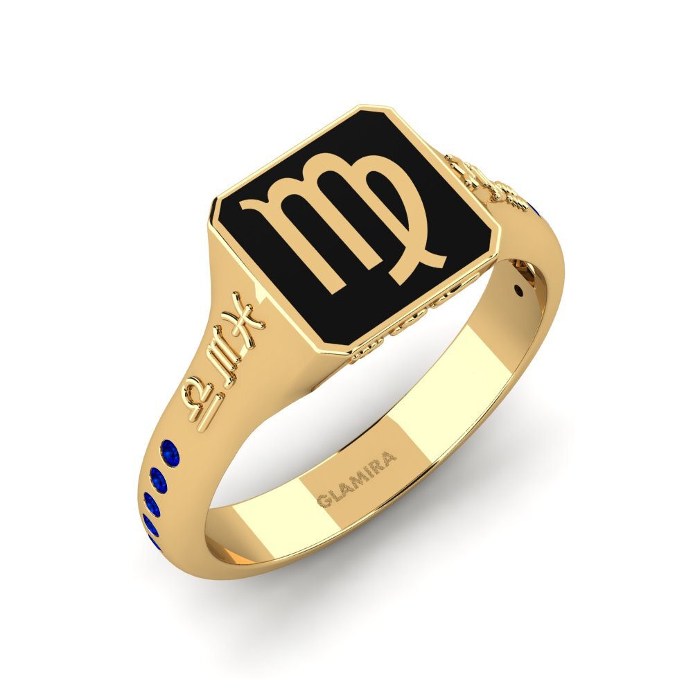 Round Sapphire Men's Ring Caterpie - Virgo