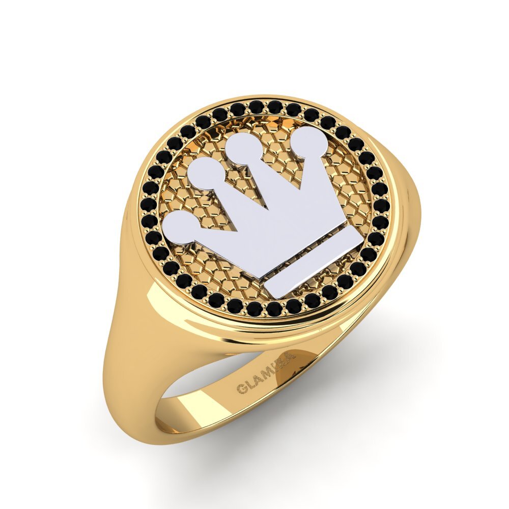 18k Oro Amarillo & Blanco Diamante Negro Anillo de Hombre Delonix