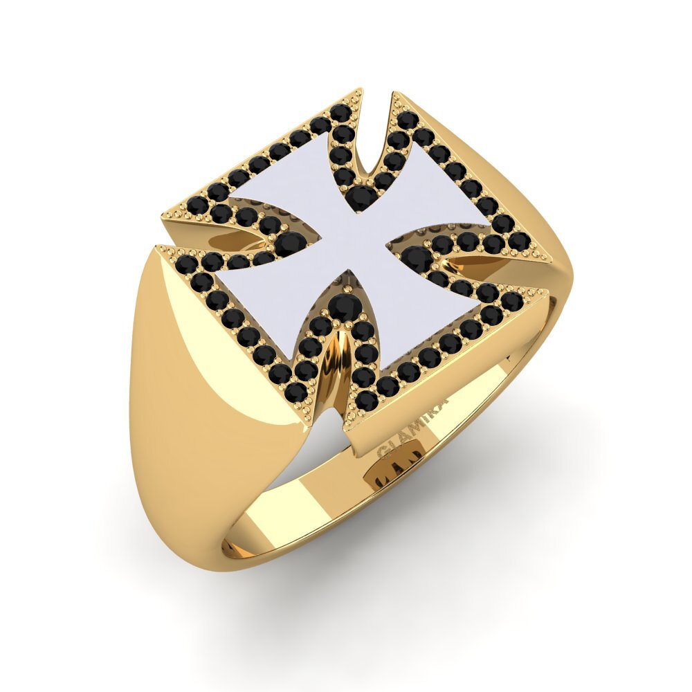 18k Oro Amarillo & Blanco Diamante Negro Anillo de Hombre Gregorius