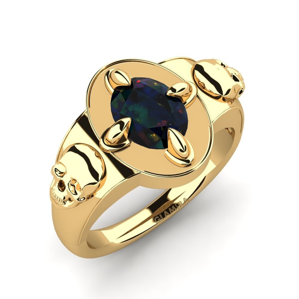14ct Yellow Gold Black Opal Men's Ring Magnezone