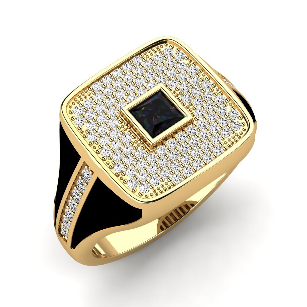 14ct Yellow Gold Black Opal Men's Ring Palumbo