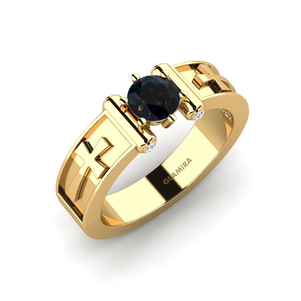 14ct Yellow Gold Black Opal Men's Ring Parker
