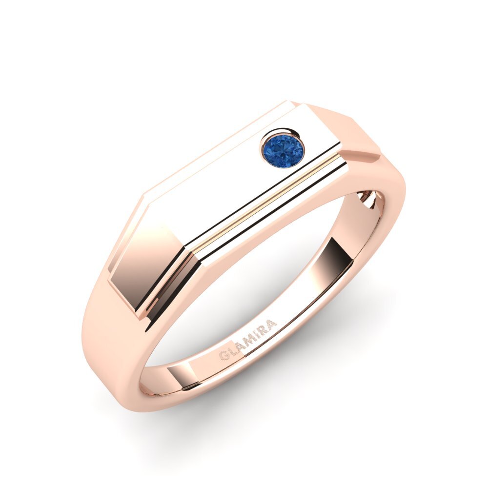Oro Rosso 375 Zircone Blu Scuro Anello da uomo Pineiro