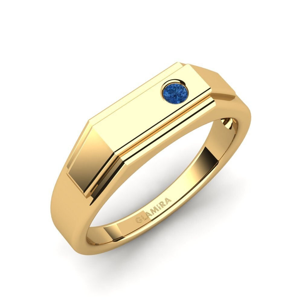 Oro Giallo 585 Zircone Blu Scuro Anello da uomo Pineiro