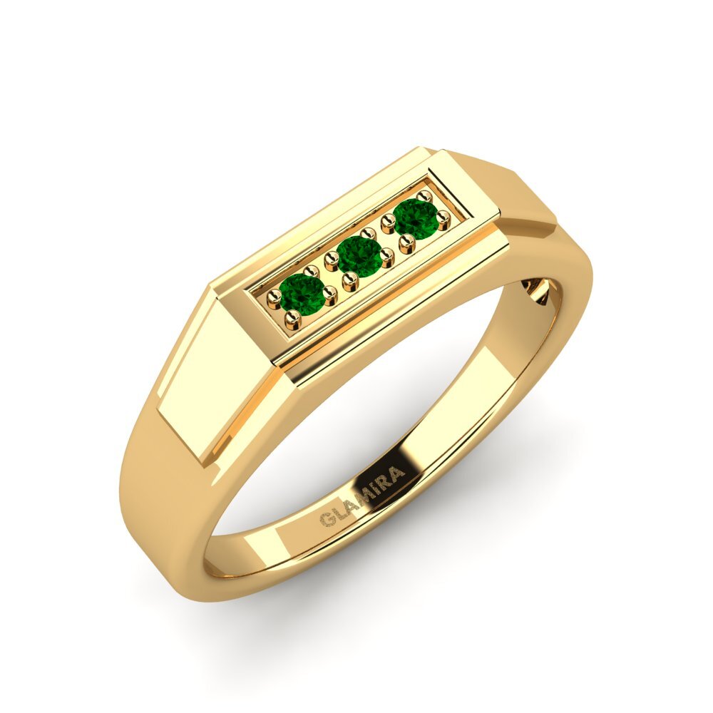 Oro Giallo 750 Zircone Verde Anello da uomo Plante