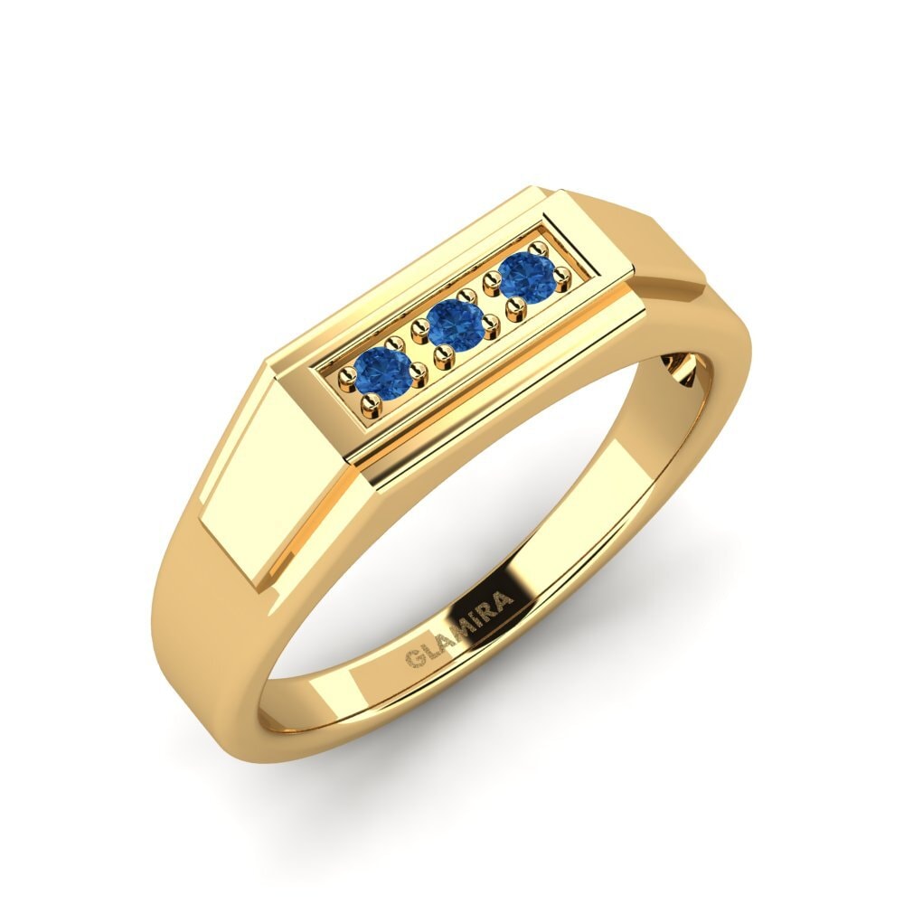 Oro Giallo 585 Zircone Blu Scuro Anello da uomo Plante