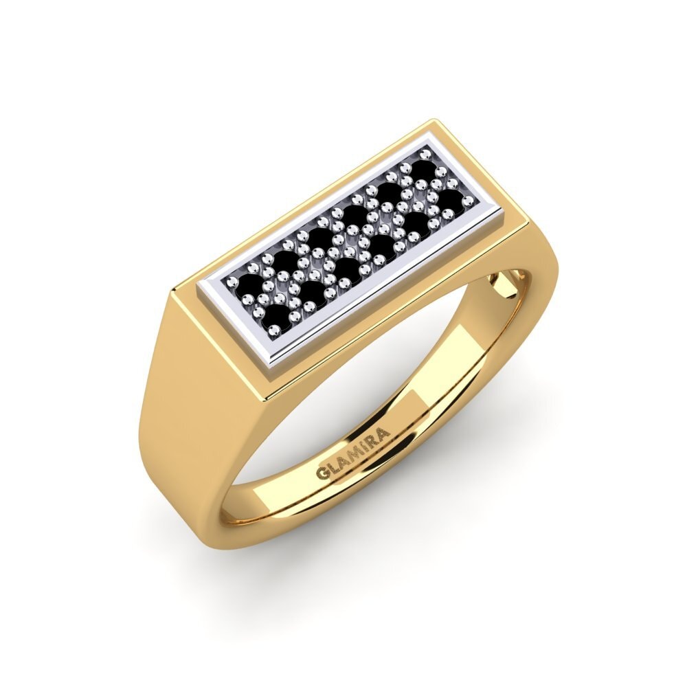 18k Oro Amarillo/Blanco Zafiro negro Anillo de Hombre Scraggy
