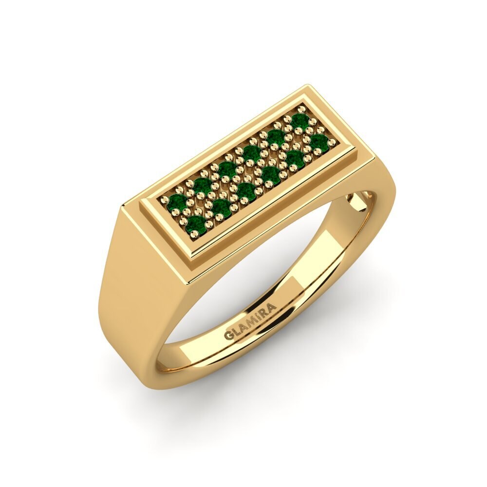 Oro Giallo 750 Zircone Verde Anello da uomo Scraggy