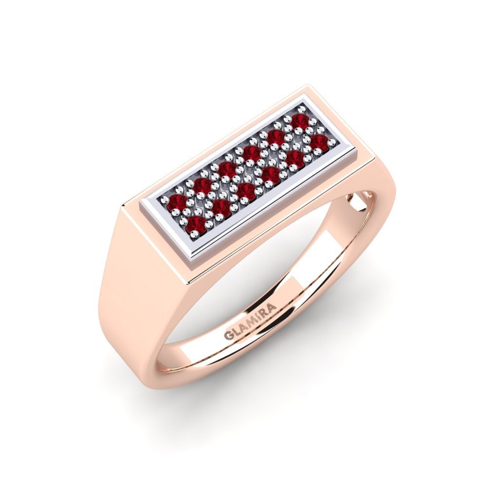 Oro Rosso & Bianco 750 Zircone Rosso Anello da uomo Scraggy